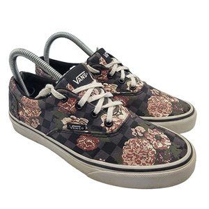 Vans Doheny Womens 7.5 Flowers FLoral Checks Black Multi Skate Shoes